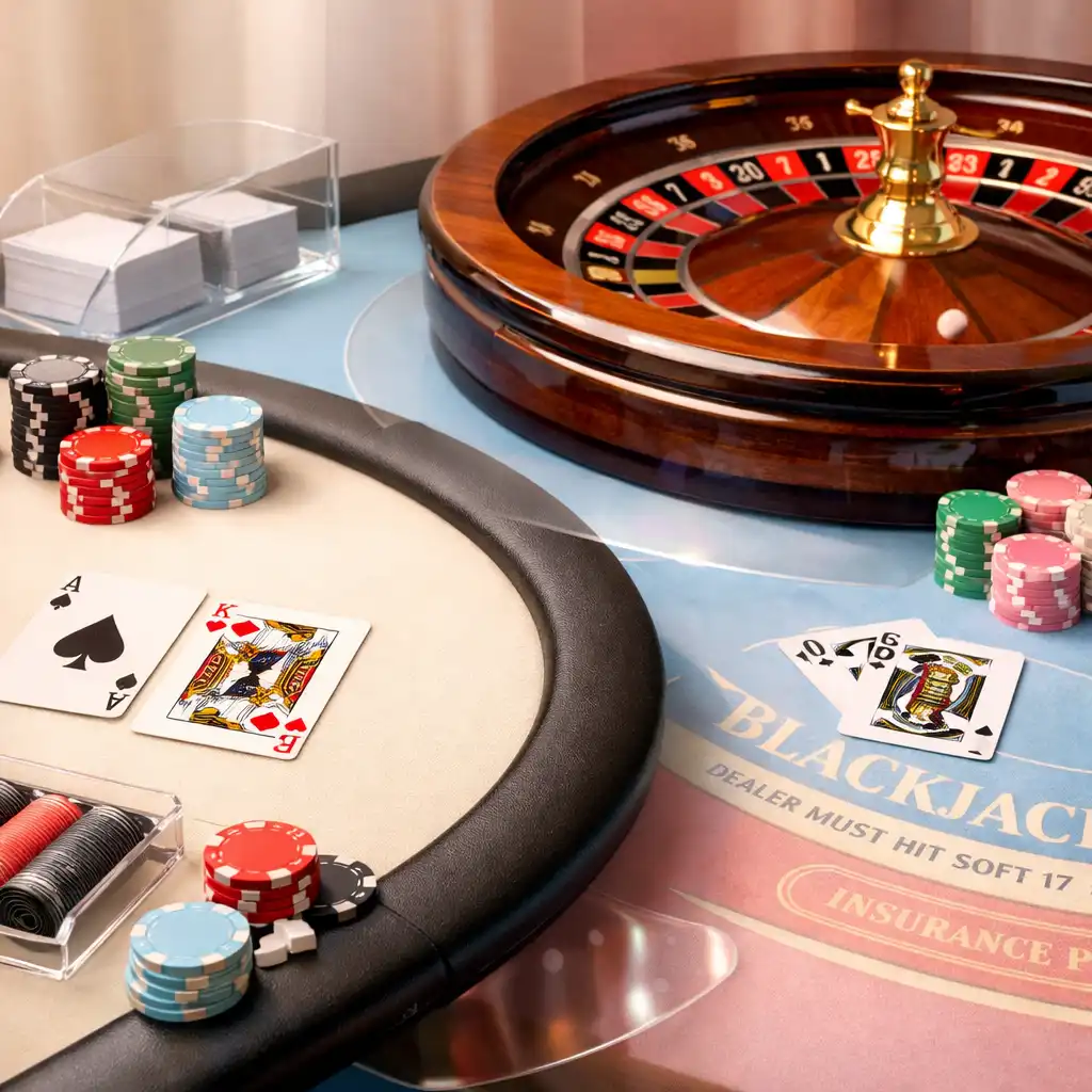 Przegląd stołów do pokera, ruletki i blackjacka przygotowanych na event SO CLEAN