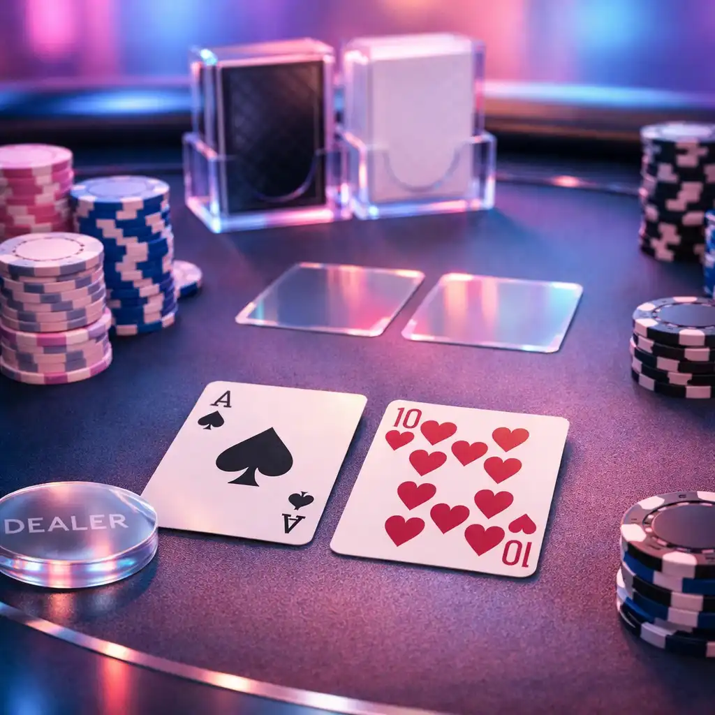 Detal profesjonalnego stołu pokerowego przygotowanego na event