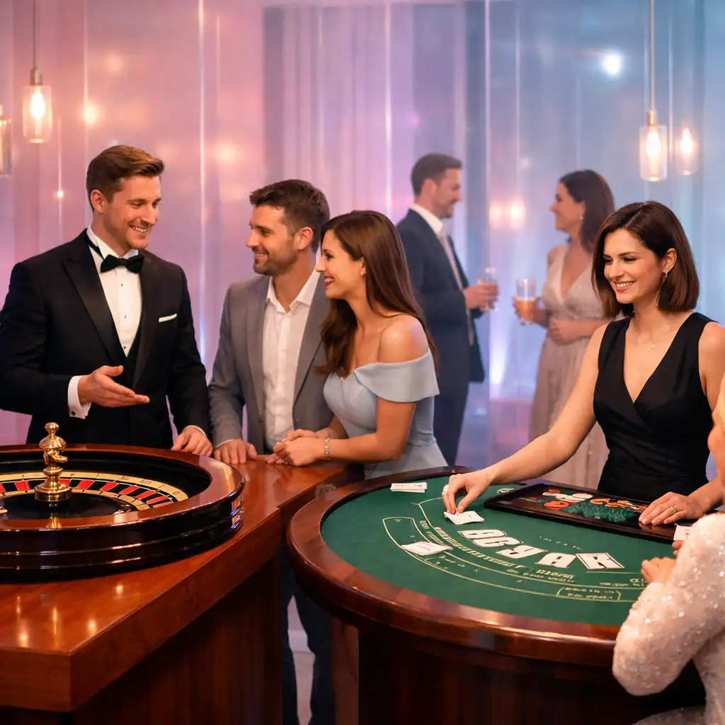 Stanowisko ruletki i blackjacka na eleganckim evencie marki SOND DENYS NAZAROV